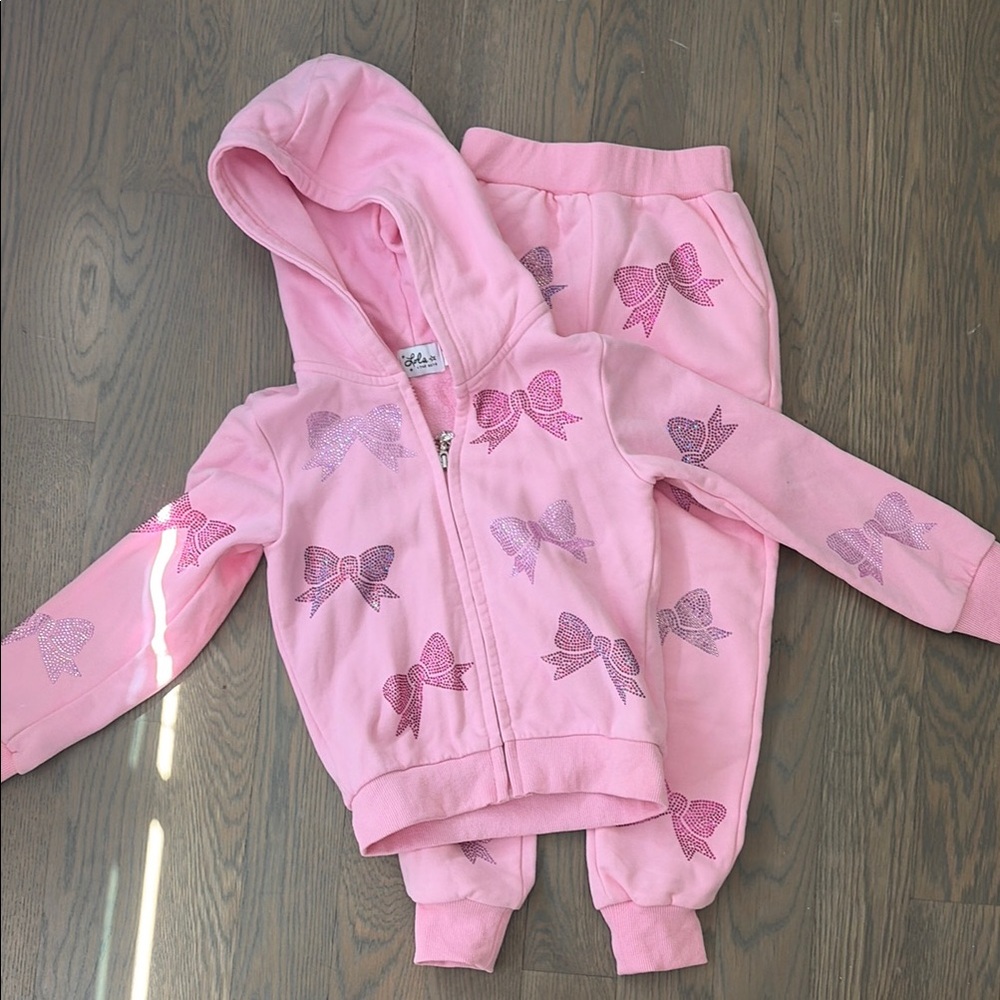 Lola + The Boys Pink Bow Print Hoodie & Jogger Set